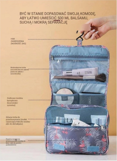 KOSMETYCZKA PODRÓŻNA DAMSKA POJEMNA WYGODNA MODNA Marka bez marki