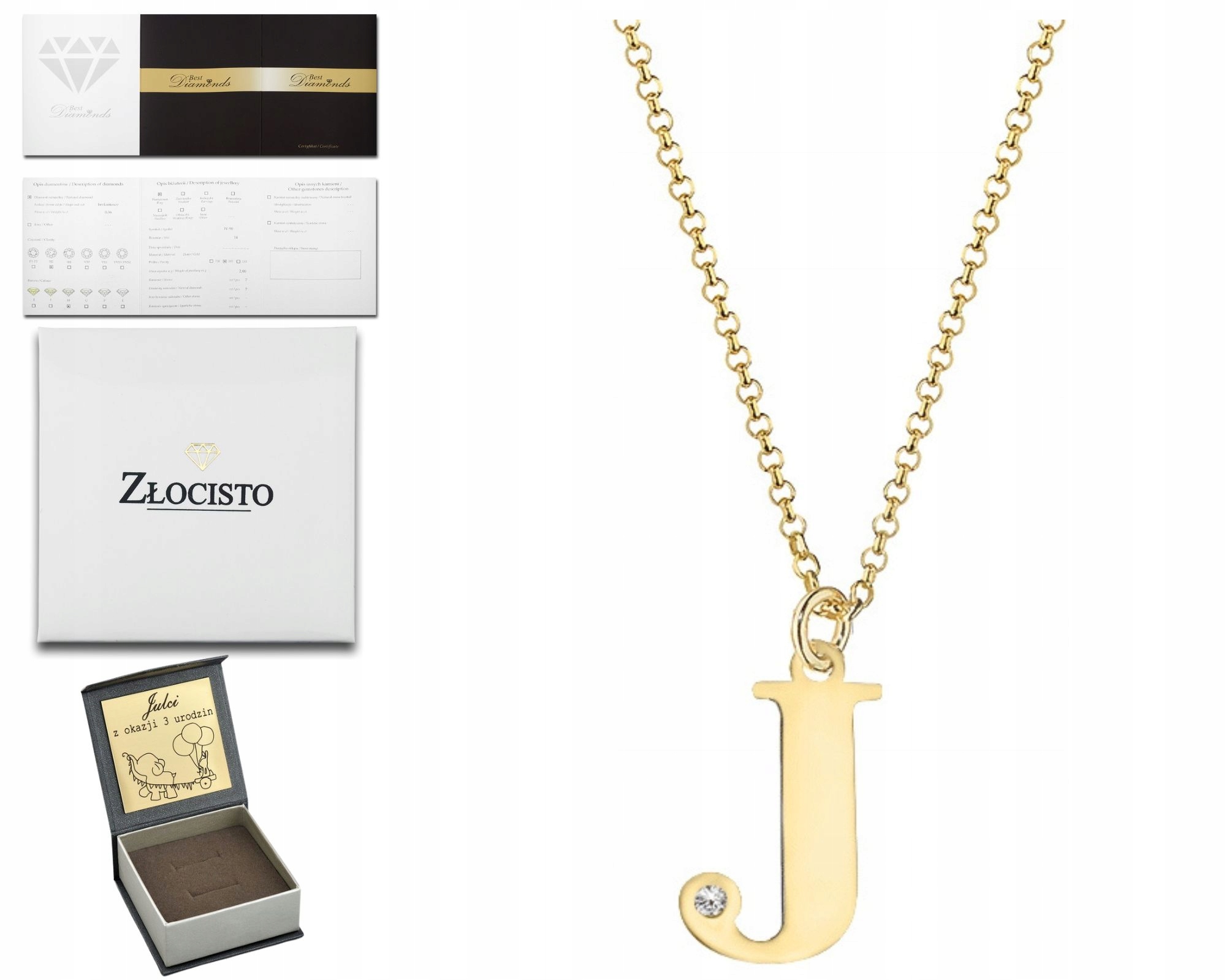 Zlatý Náhrdelník Písmenko J S Briliantem Gravírování 585