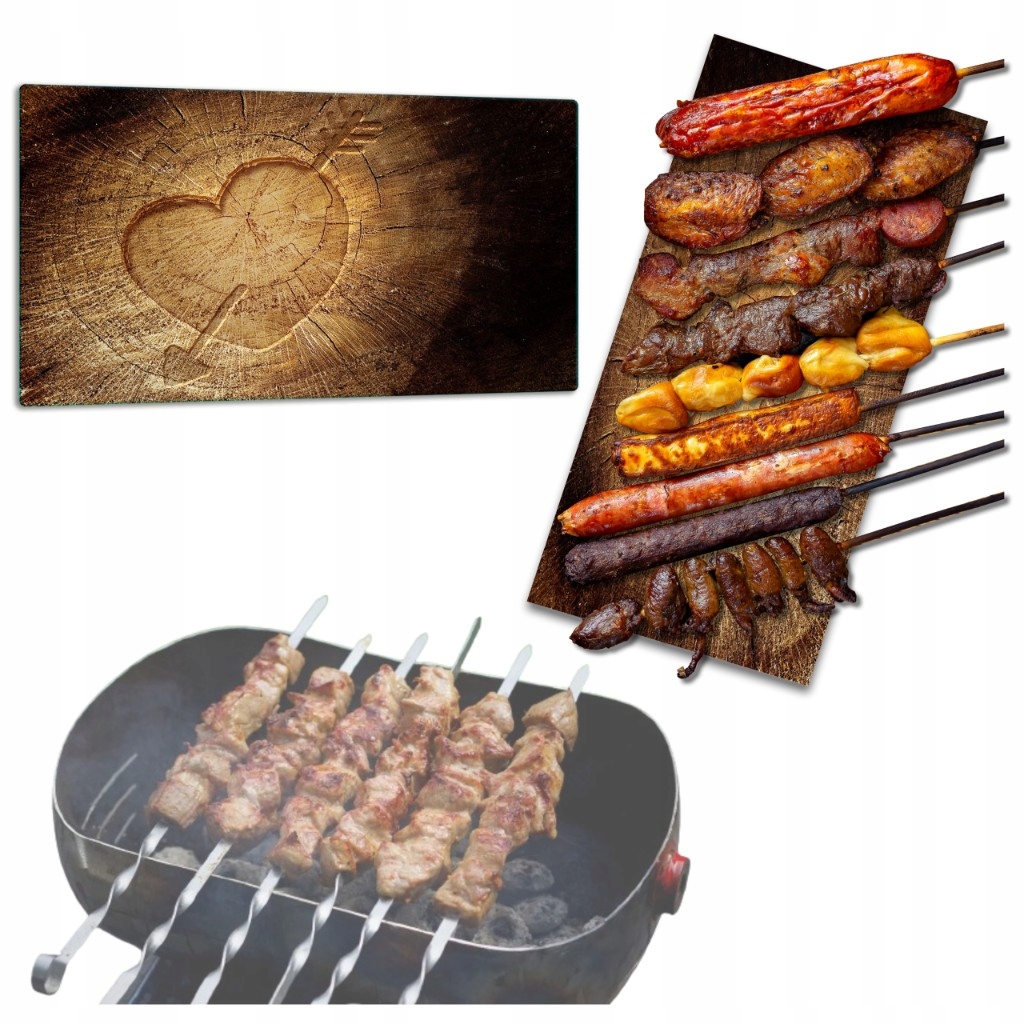Skleněná deska na servírování občerstvení z Grilu Maso 52x30 cm Dřevo Srdce