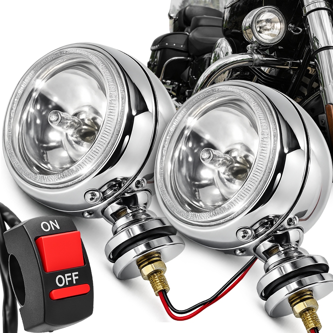 Halogenové Motocyklové Lampy Na Gmole Lightbary Chrom Pro Motorku Spínač