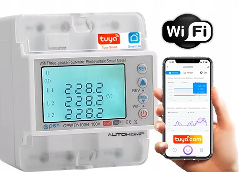Merač energie 3 fázy 100A 400V Tuya WiFi Din 2-smerový Pv