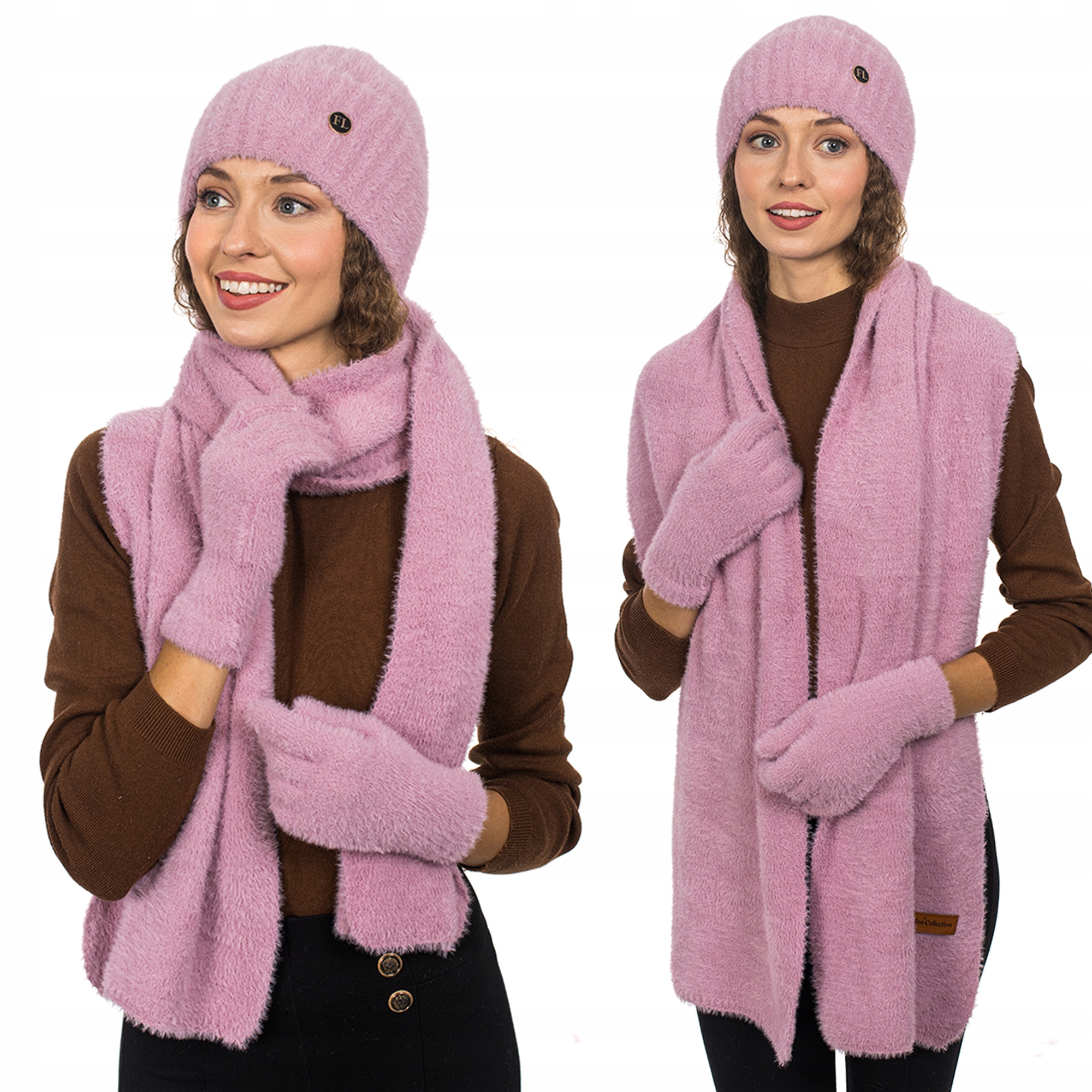 Vřesový komplet Čepice Šála Rukavice 3v1 Zimní Teplá Alpaka