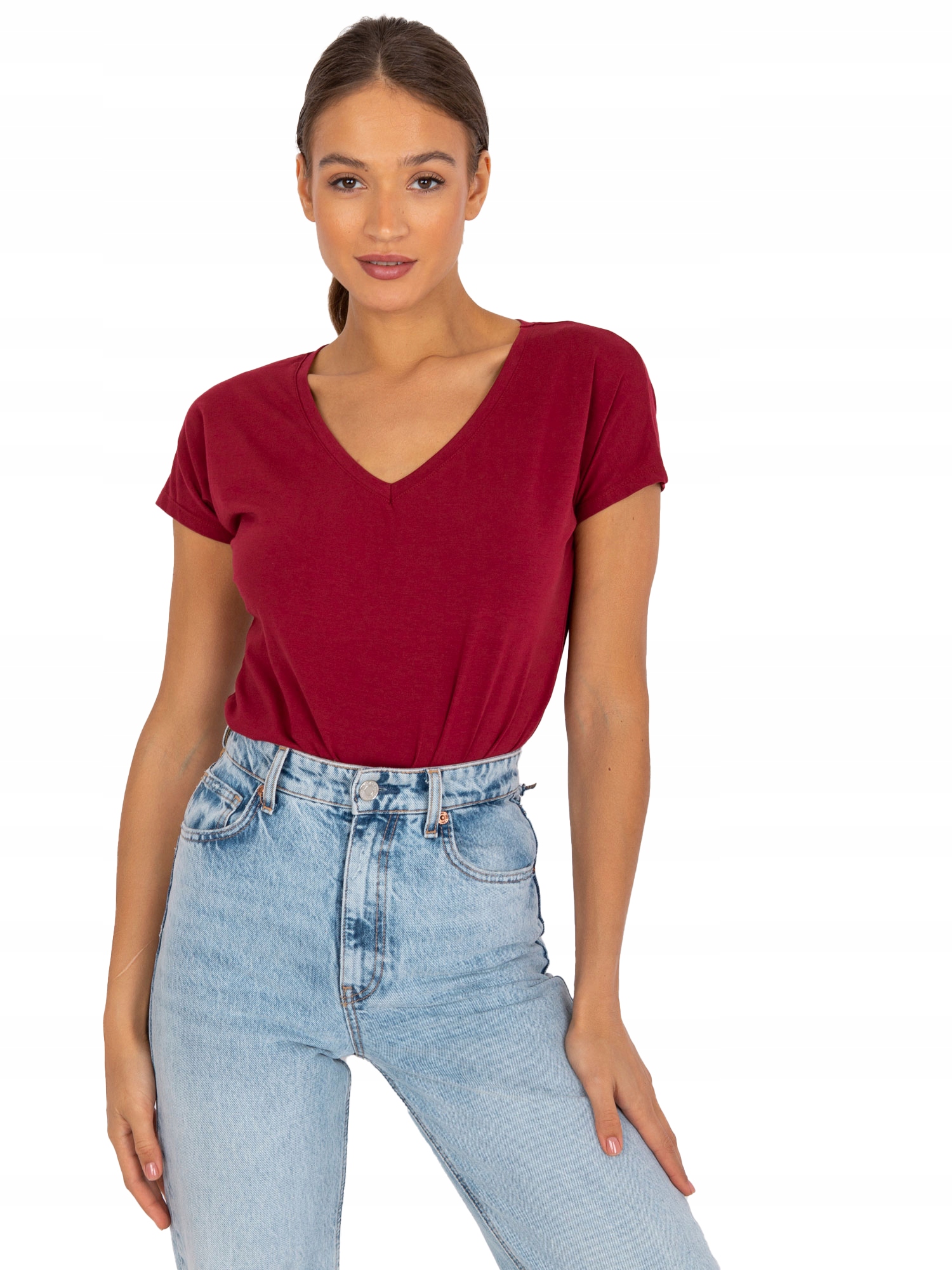 

T-shirt Damski Koszulka Bawełniana V-neck Serek
