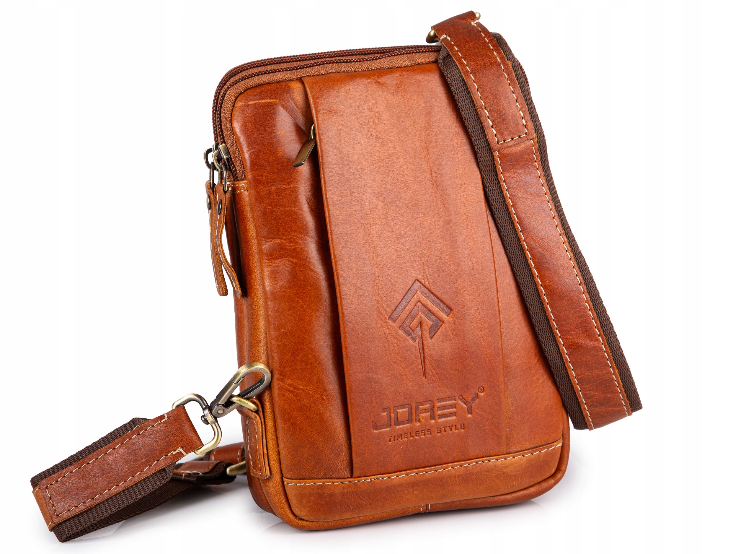 Kožená taška přes rameno 2-komorová crossbody světle hnědá