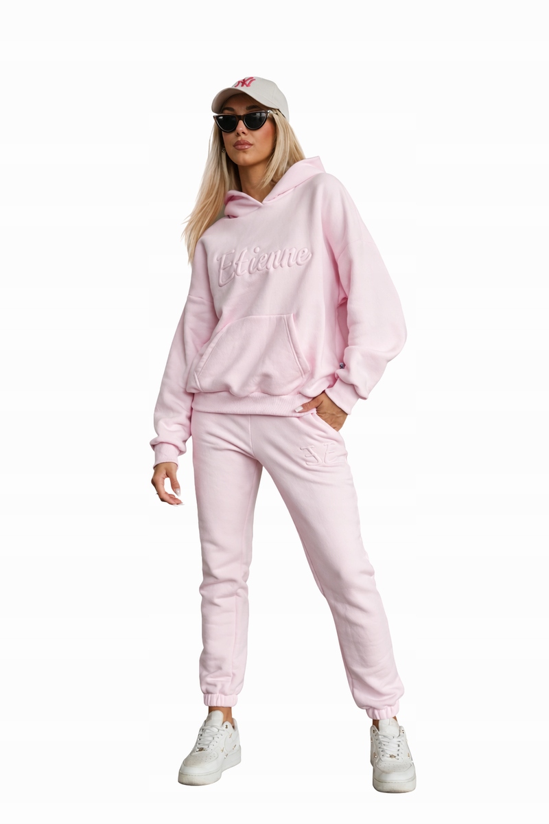 Teplákovka bavlna komplet mikina s kapucí kalhoty se stahovací šňůrkou baby pink 38