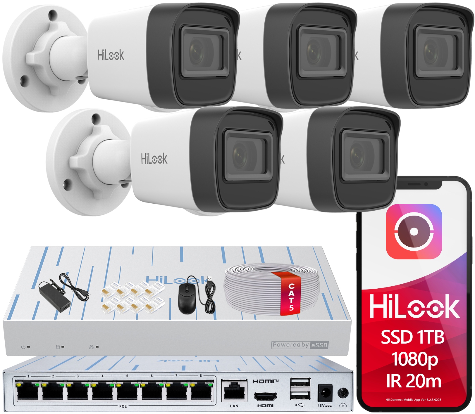 Ip monitorovací sada pro rozšíření záznamníku 8 kanálů Ssd 1TB 5 kamer Fhd