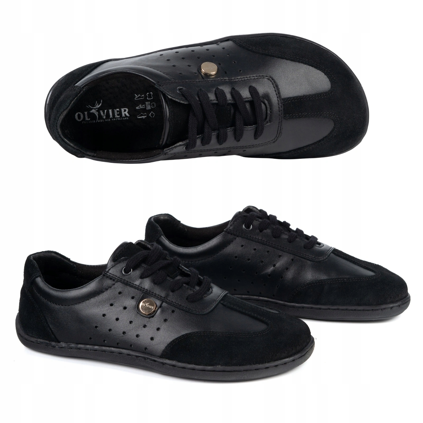 Dámské barefootové polobotky 113MP z přírodní kůže, černé lico plus velur, velikost 37