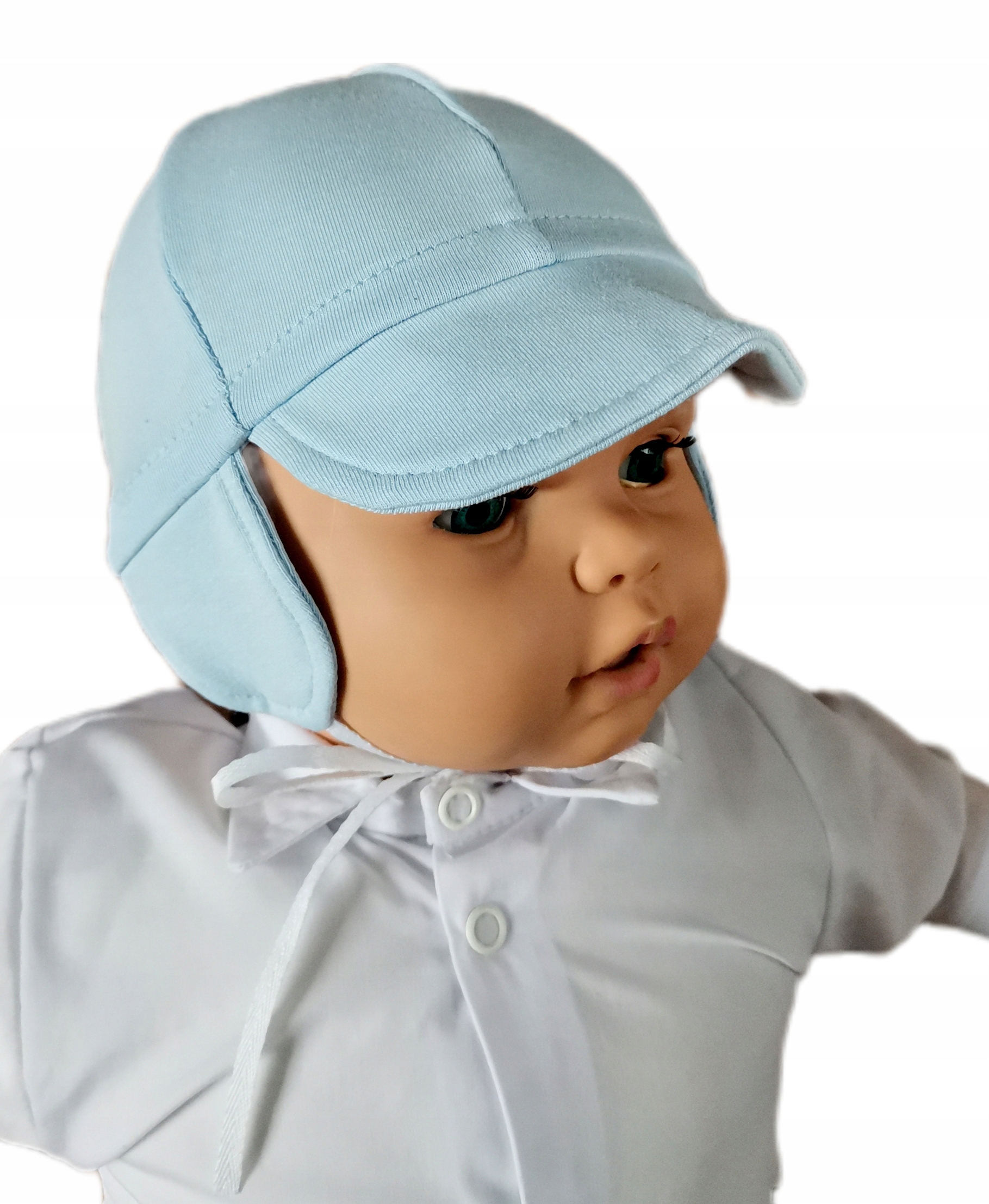 

Czapka, czapeczka do chrztu Błękitna Bawełna 74