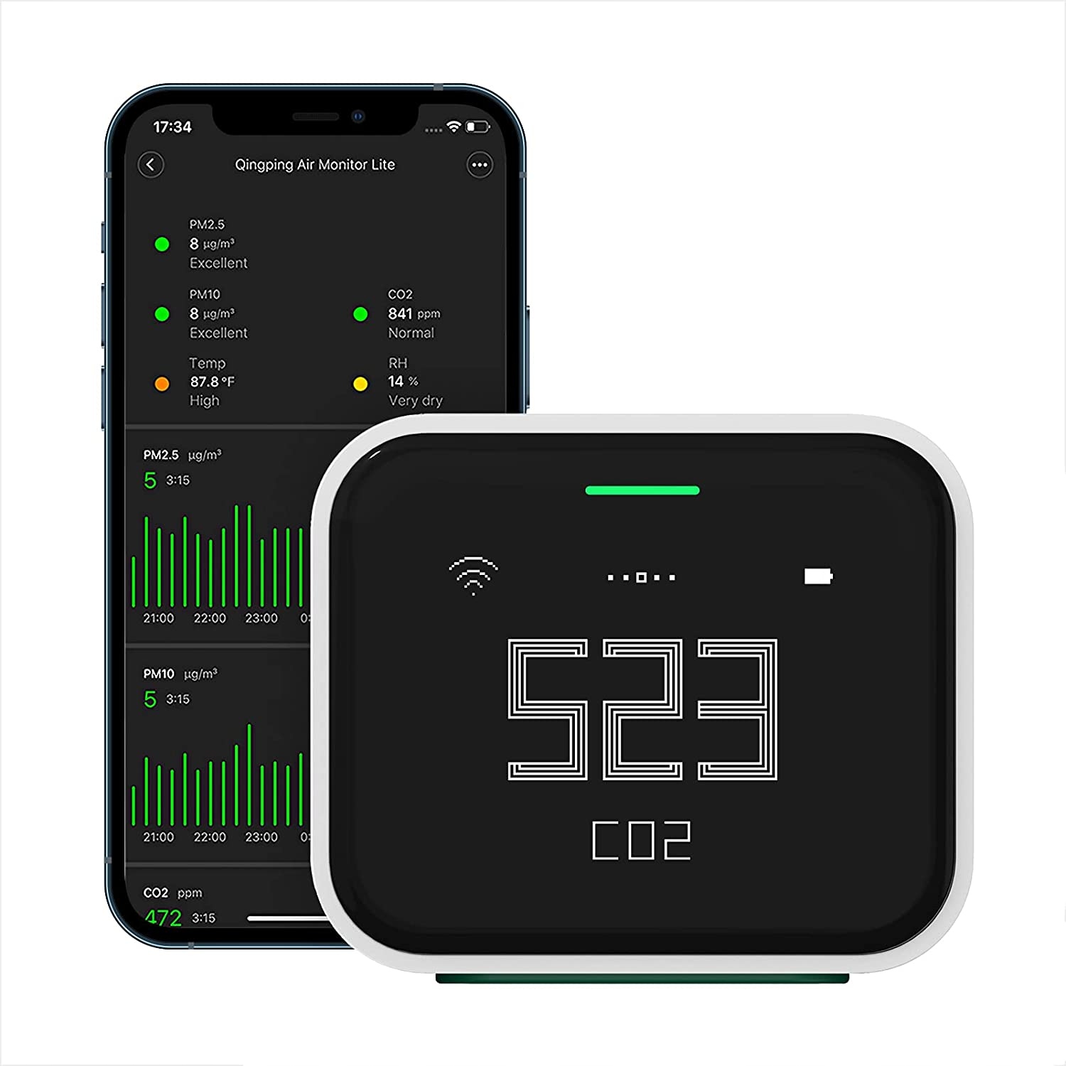Detektor vzduchu Qingping Lite CO2 PM2.5 PM10 s displejem a aplikací
