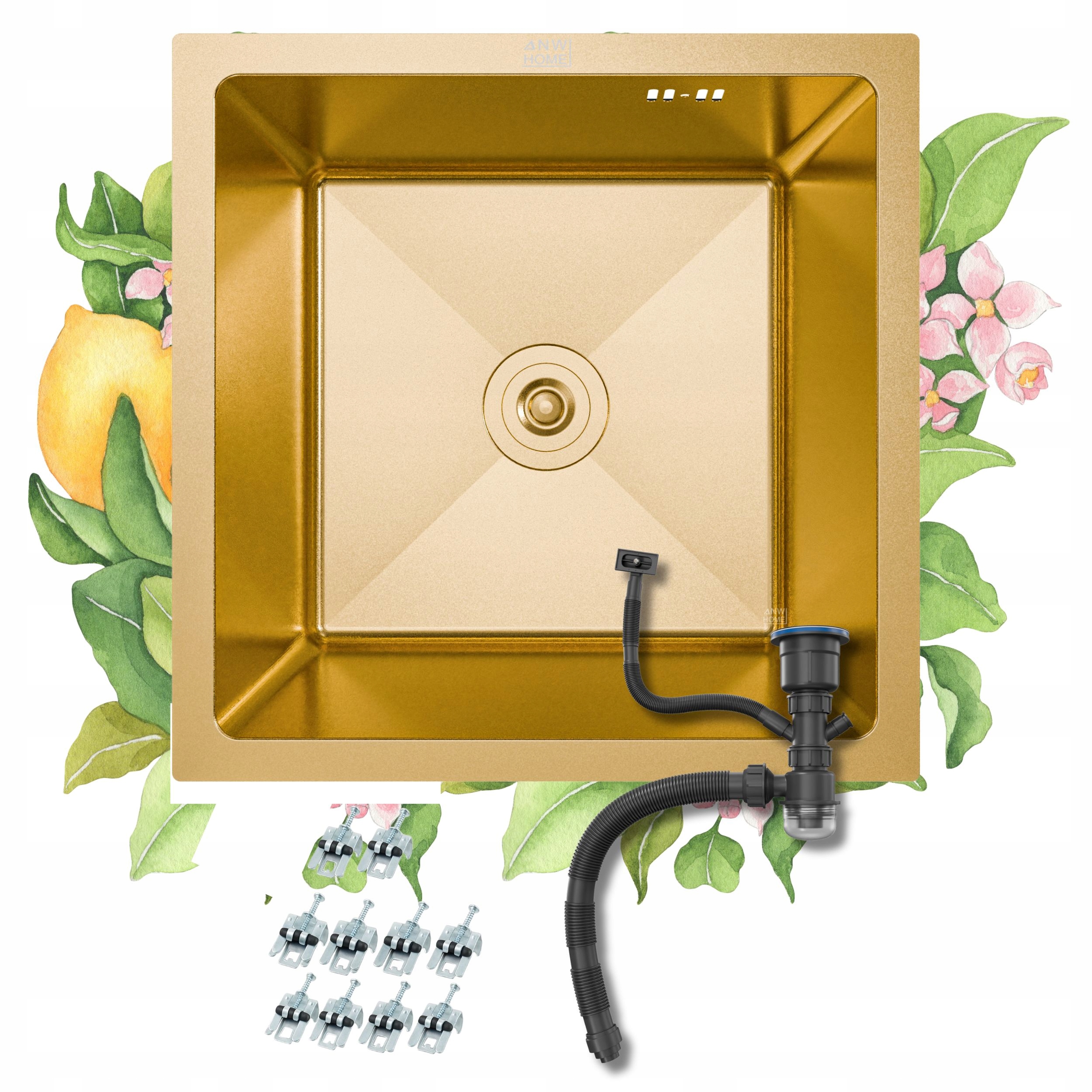 Zlewozmywak Jednokomorowy Złoty Zlew Kuchenny Nano Gold Pvd 44x44x22 cm