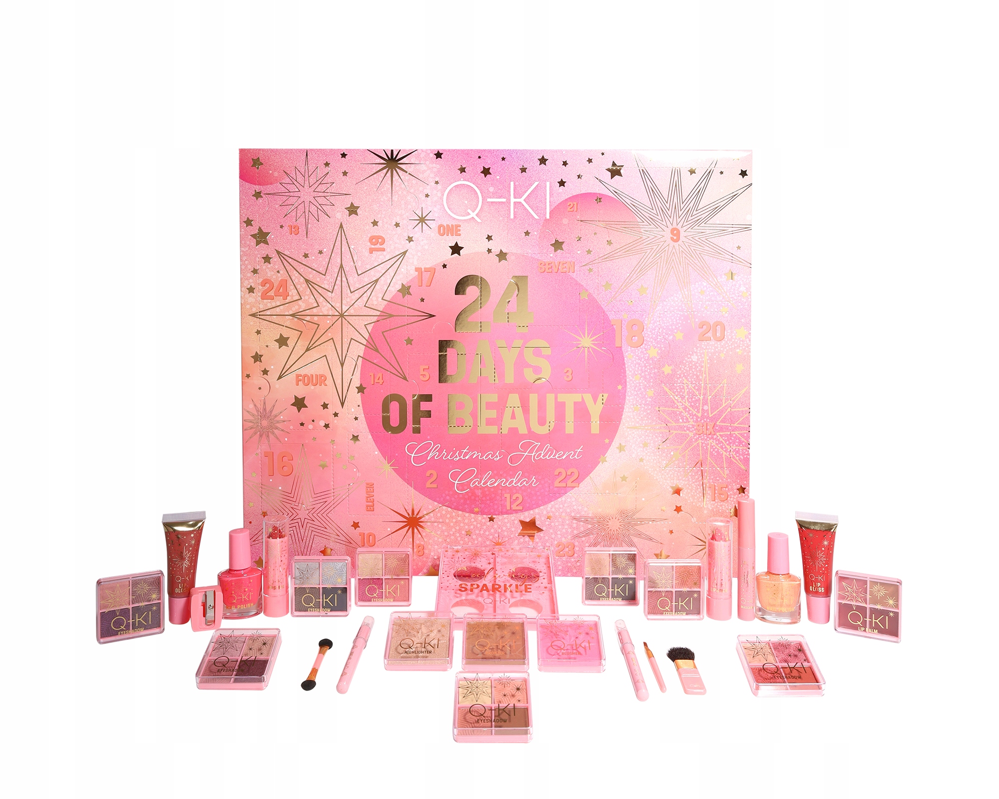 Адвент-календарь Q-KI 24 Days of Beauty, тени, румяна, тушь, помады и лаки для ногтей