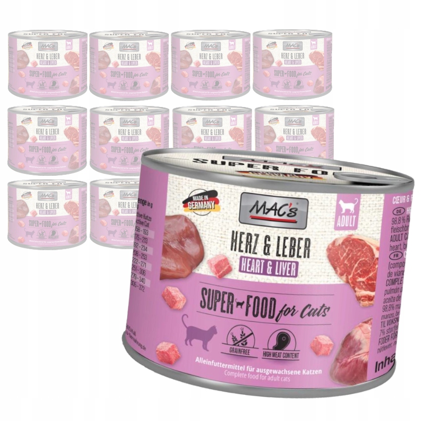 Levně MAC's Cat Mokré Krmivo Pro Kočky Hovězí srdce Játra 12x200g