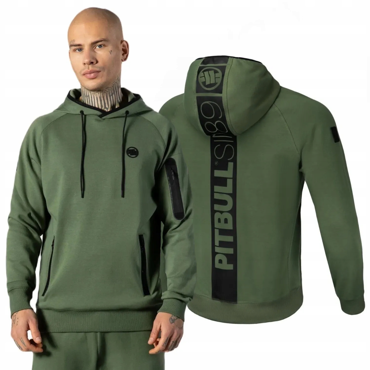 Mikina s kapucí Pitbull 300 Interlock Stafford Olivová S [s]
