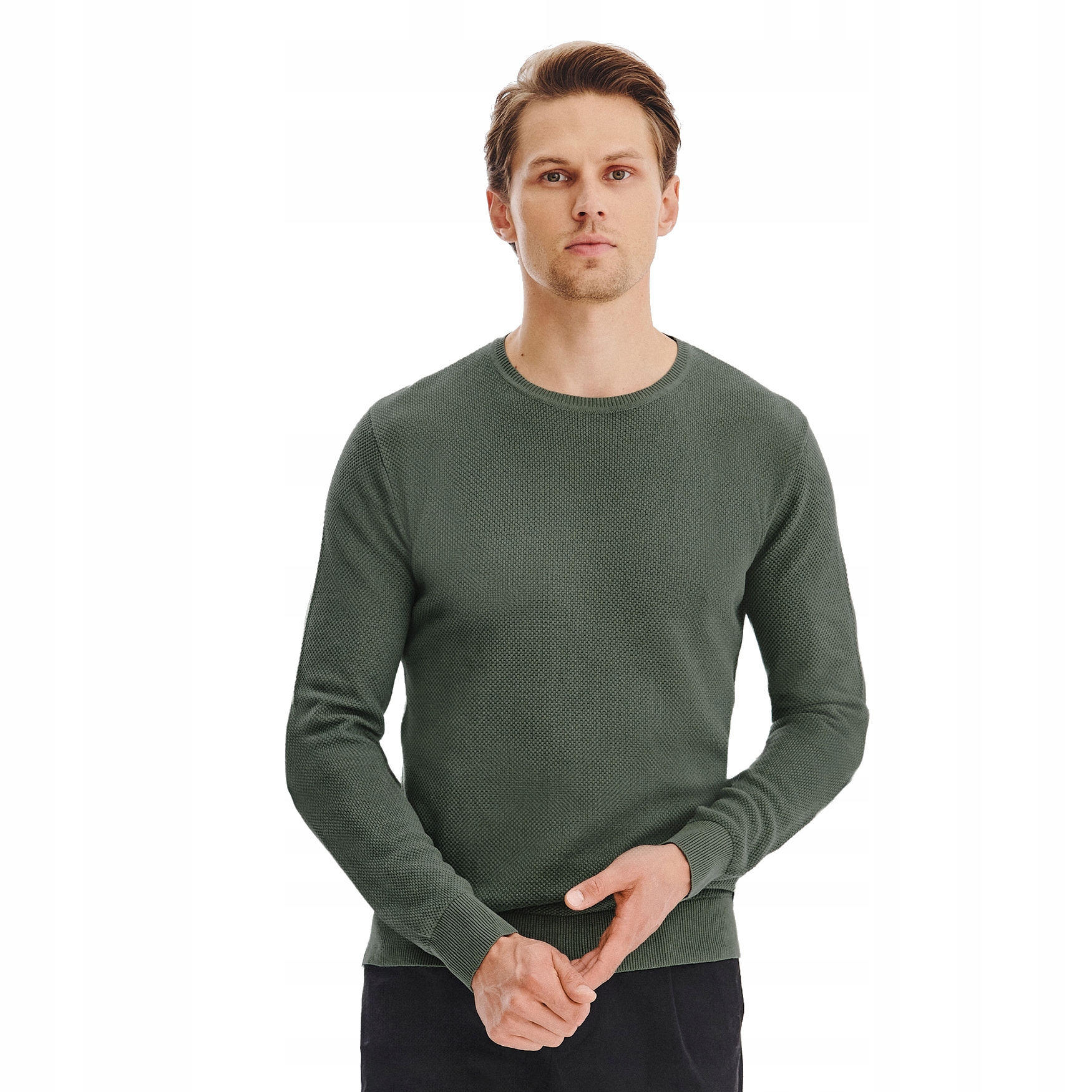 Zelený strukturovaný pánský svetr 100% bavlna Pako Lorente vel XXL