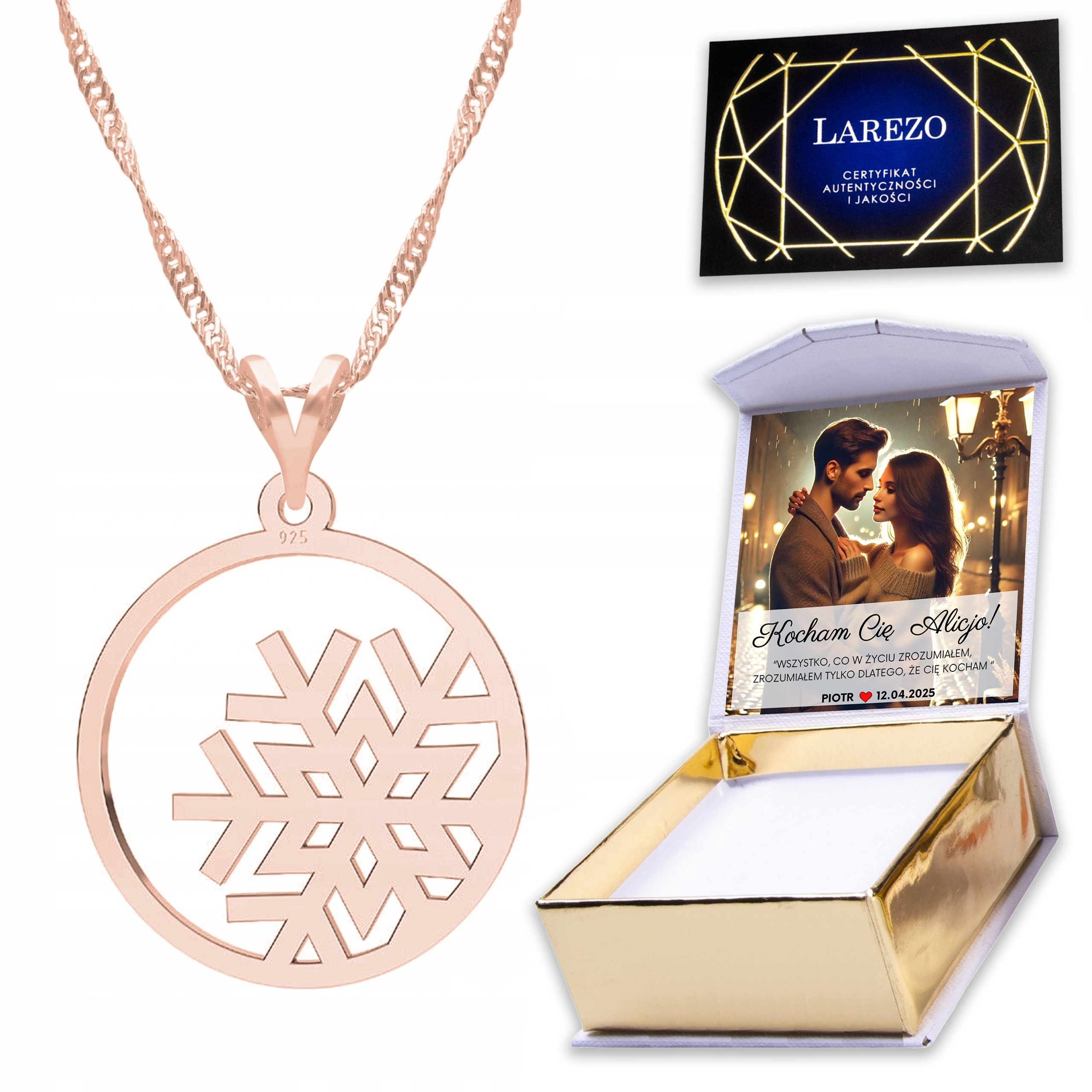 Pozlacený náhrdelník 925 se sněhovou vločkou a sněhovou vločkou Potisk