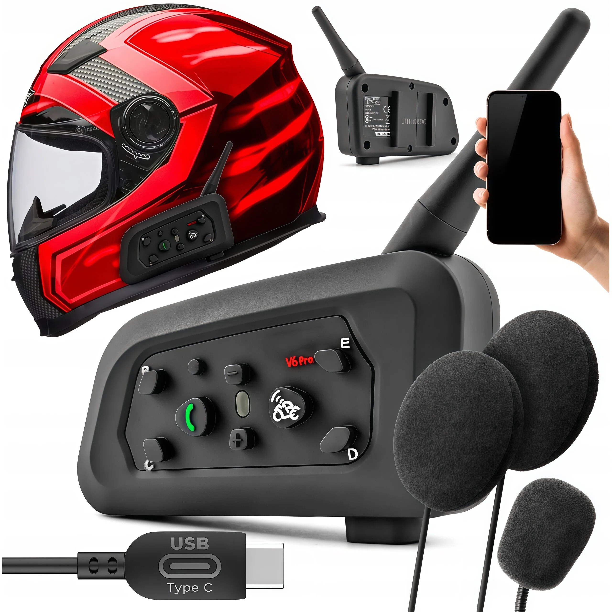 INTERKOM INTERCOM MOTOCYKLOWY V6 PRO NOWA WERSJA 2024 IP67 1200M ...