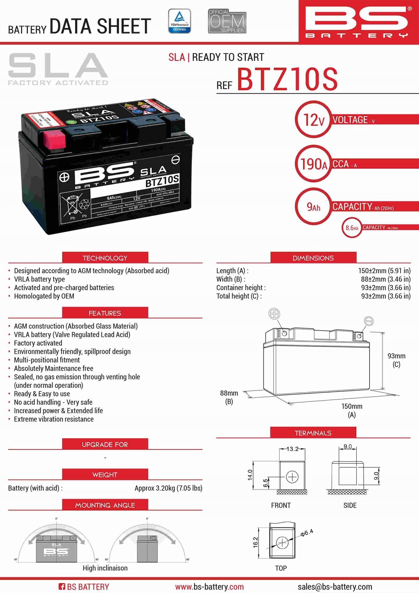 Bs Batéria BTZ10S (fa) (YTZ10S)12V 8,6AH 150X86X95 Bezúdržbový Zaplavený