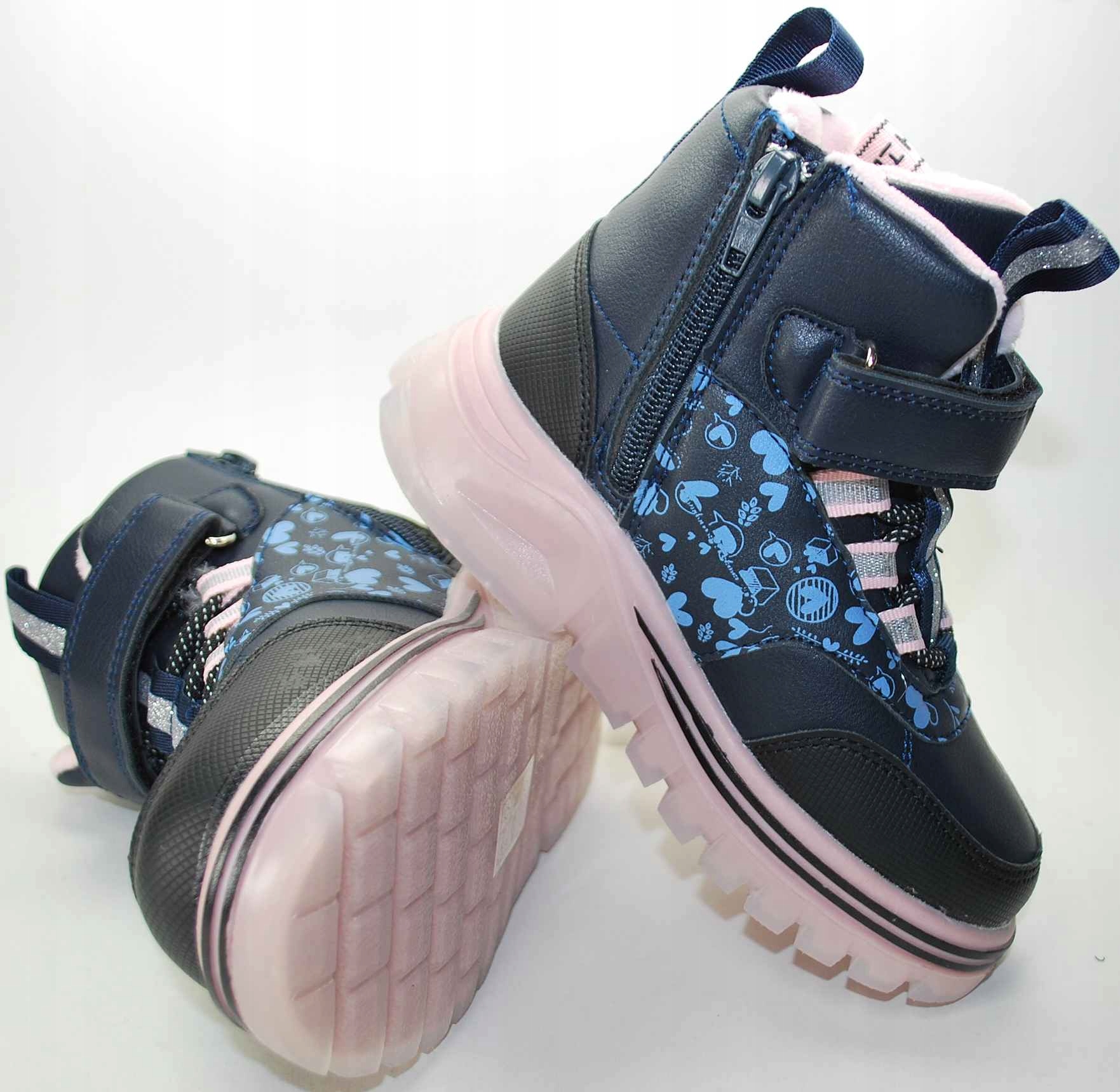 Granatowe ocieplane naturalnym futrem kozaki dla dziewczynki zima rzep 32 Kod producenta B2069-2b