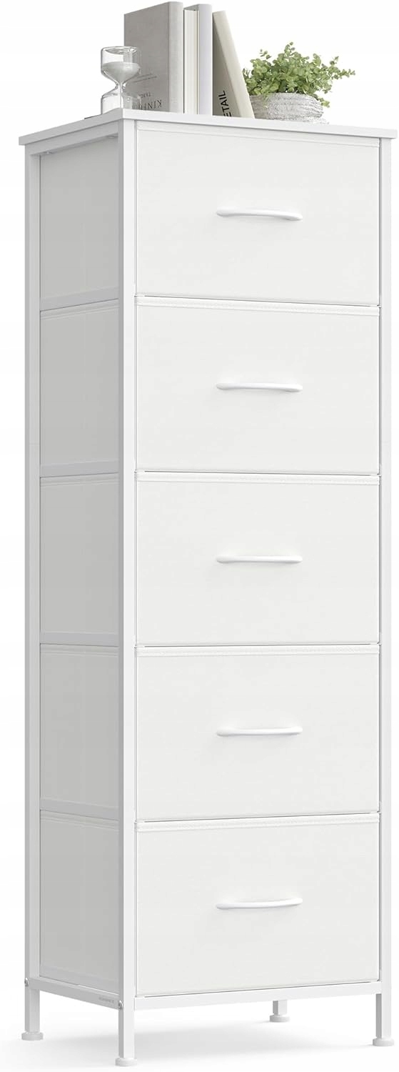 Úzka komoda, skrinka 5 zásuviek, biela, Songmics Slim 117 cm, regál