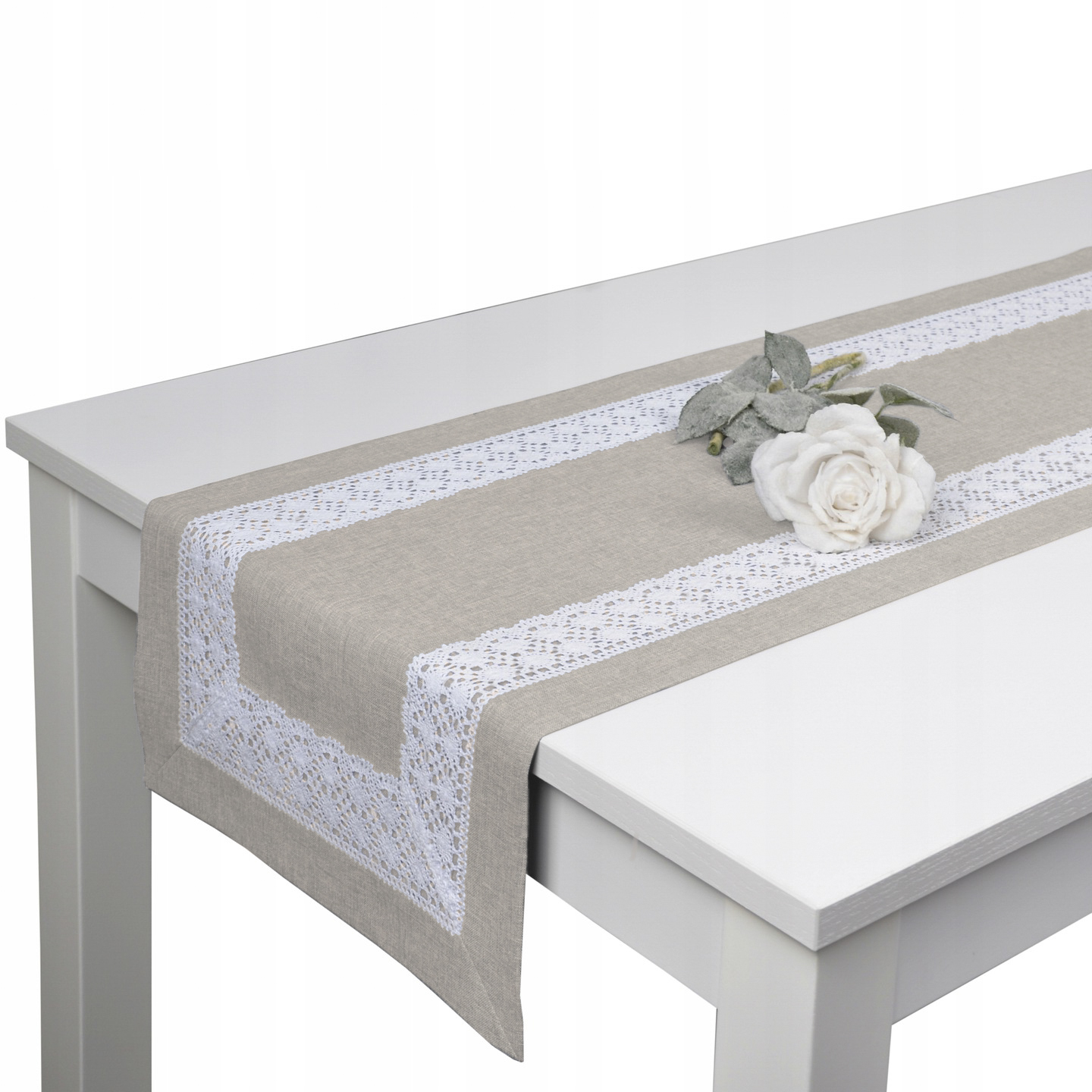 bieżnik na stół z koronką Sewilla 40x220 plamoodporny pas beżowy