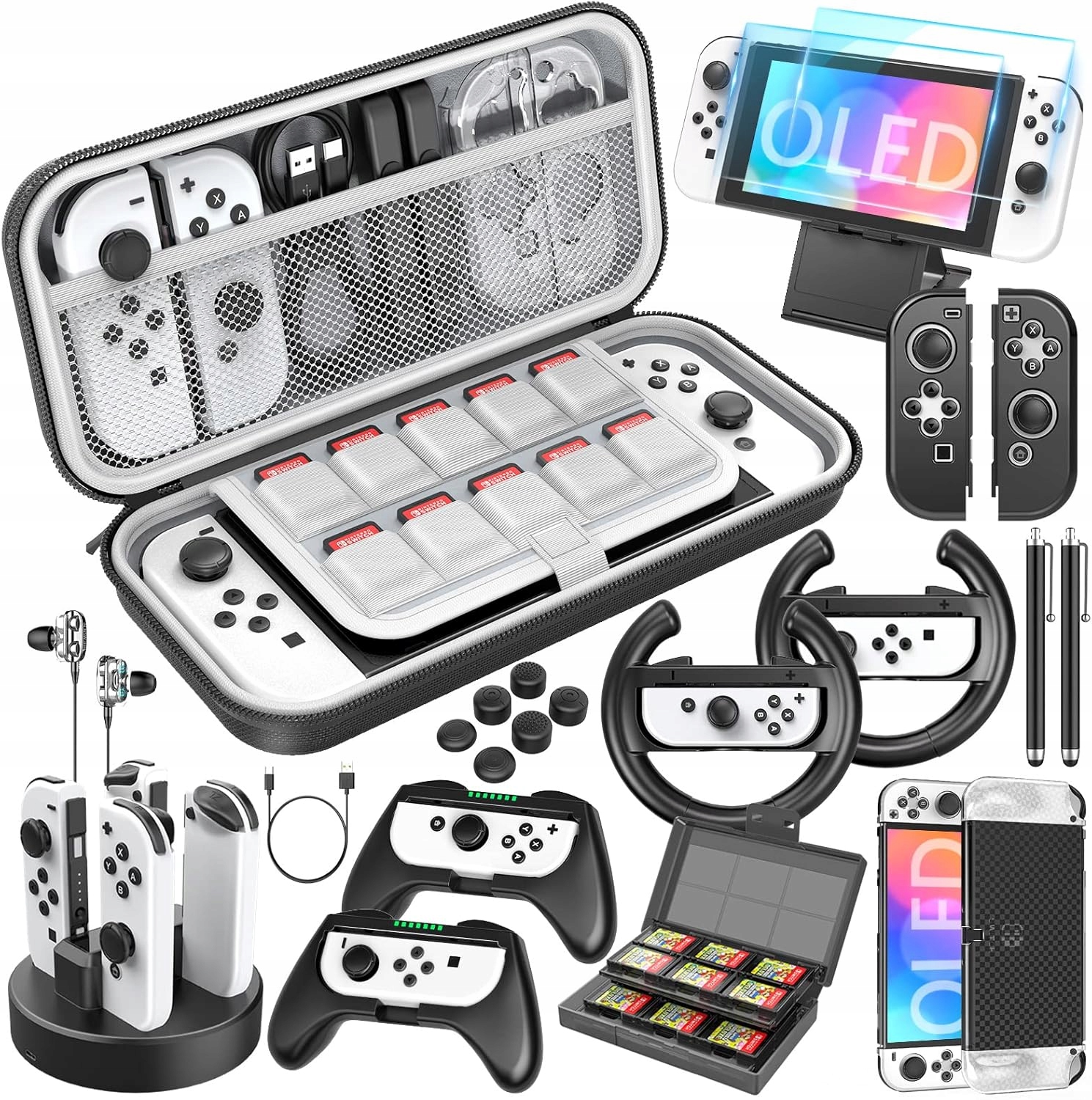 Mooroer Switch OLED zestaw akcesoriów do Nintendo Switch OLED 25 w 1