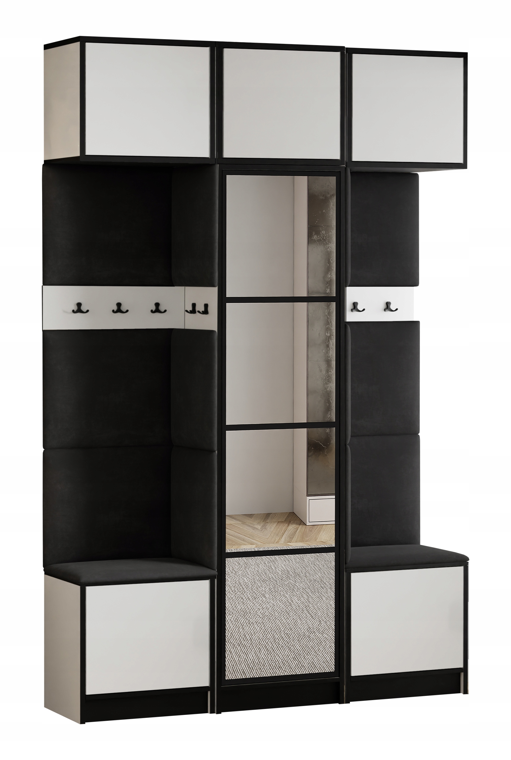 Šatní skříň s nástavcem Costa 16 bílá černý látkový sedák