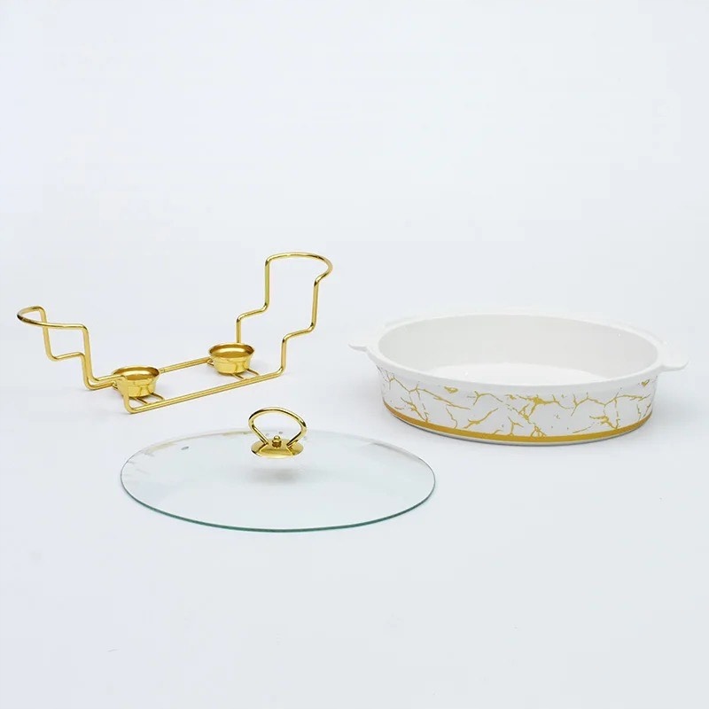 NACZYNIE ŻAROODPORNE CERAMICZNE Z POGRZEWACZEM PROSTOKĄTNE 1,5L BIAŁY-ZŁOTY Marka Odelo