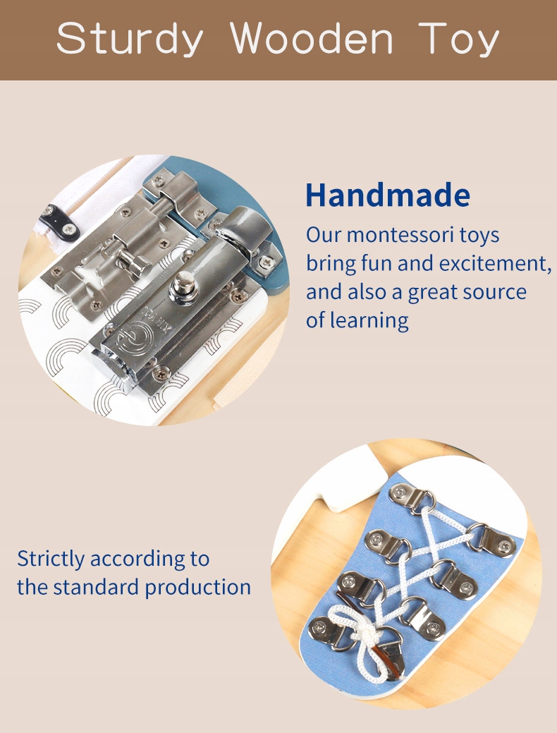 TABLICA SENSORYCZNA MANIPULACYJNA MONTESSORI BOARD 14 elementów DWUSTRONNA Marka Kruzzel