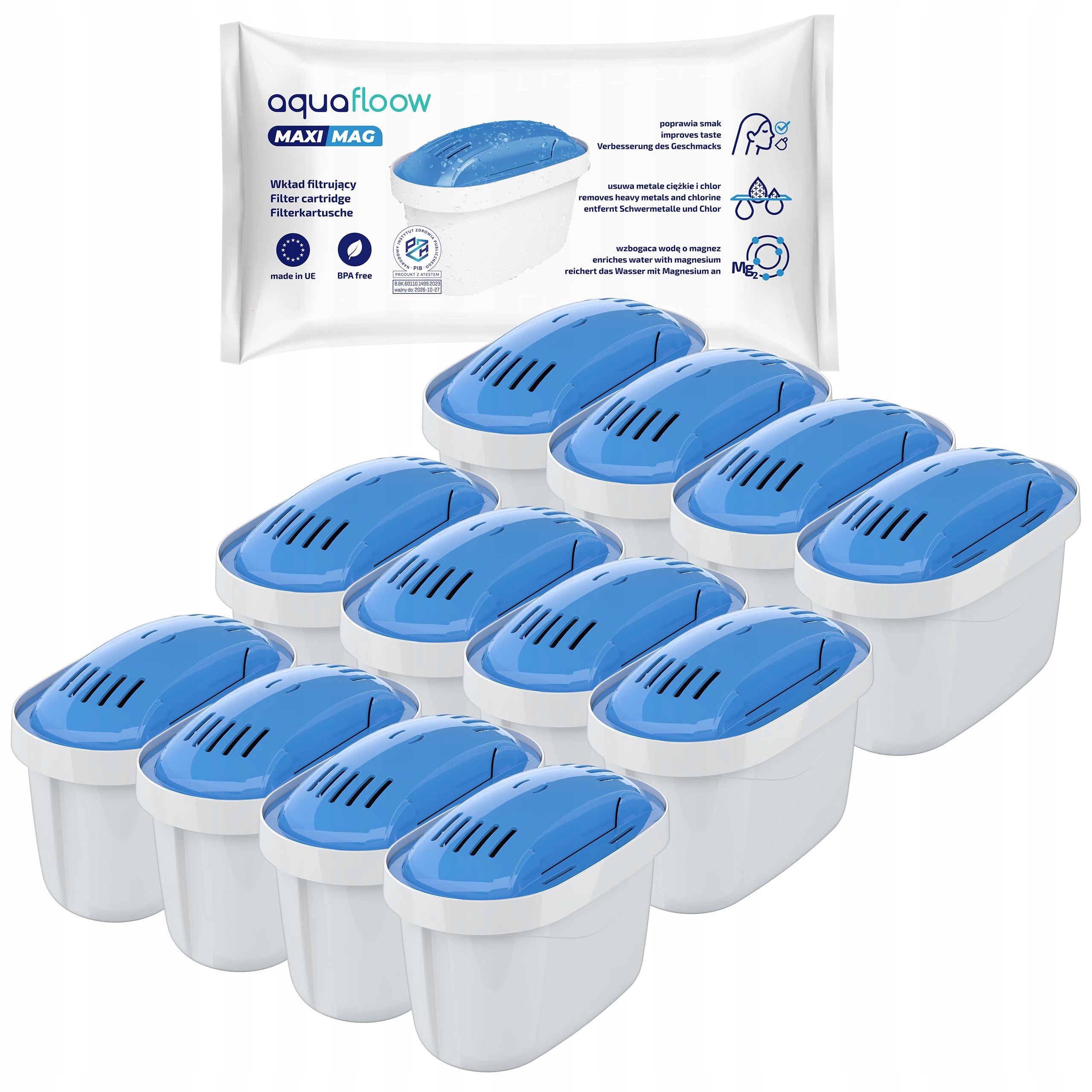 AquaFloow filtr do wody z magnezem do dzbanka filtrującego szklanego 12x