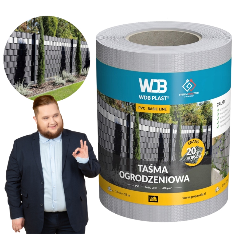 Stínící panelové pásy Šedá, krytka na plot Panely 19 Cm x 35 metrů Klipsy