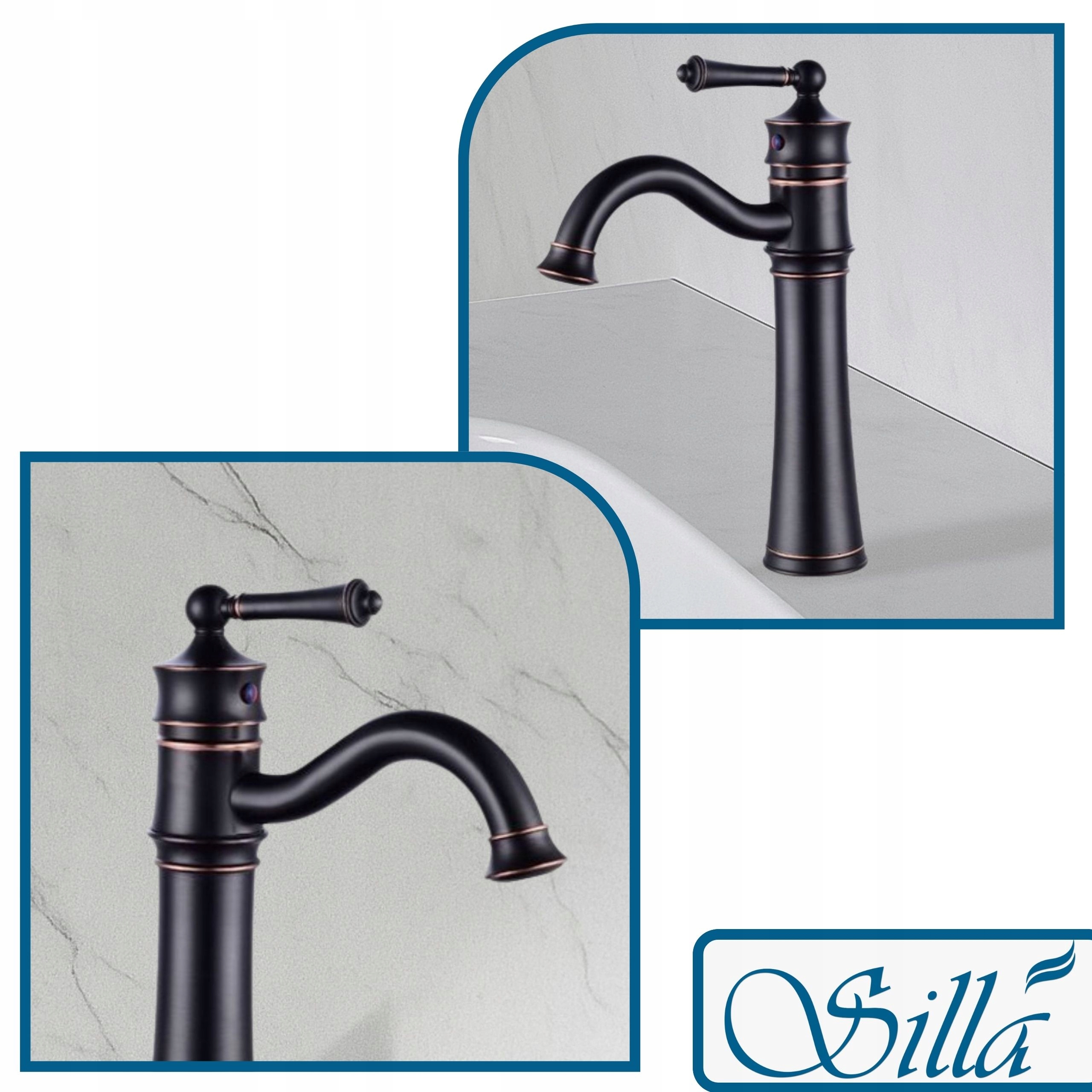 BATERIA UMYWALKOWA STOJĄCA ADELTA CZARNA WYSOKA RETRO PERLATOR Typ montażu stojąca