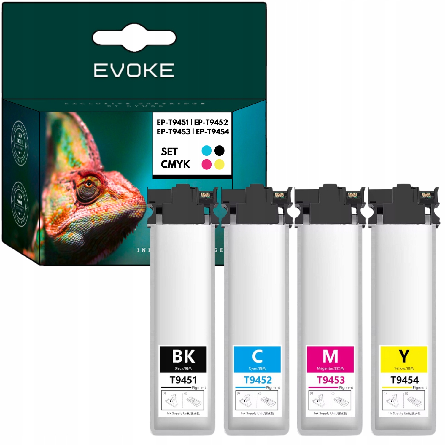4x Inkoust pro tiskárnu Epson černý sada barev T9451 T9452 T9453 T9454