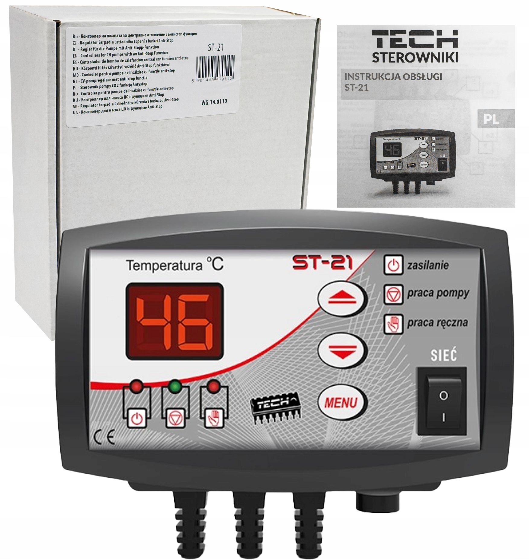 REGULATOR STEROWNIK PROGRAMATOR POMPY OBIEGOWEJ C.O. ST-21 Z WYŚWIETLACZEM