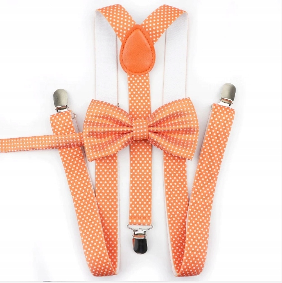 

Szelki męskie i Mucha męska pomarańczowa w kropki