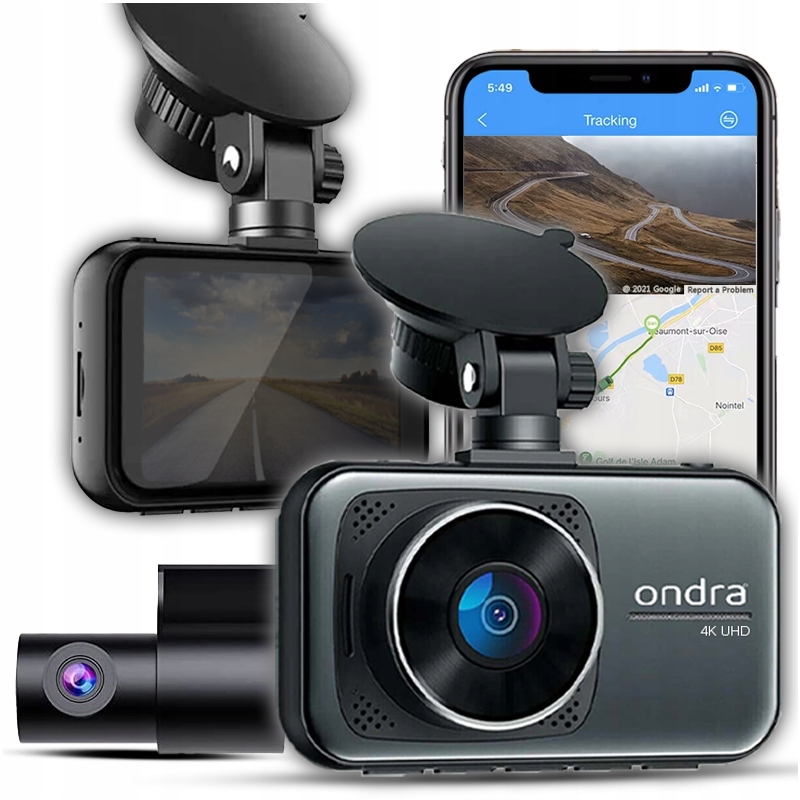 Videorekordér 4K Kamera Automobilová 4K Uhd Přední Zadní Polské Menu Gps