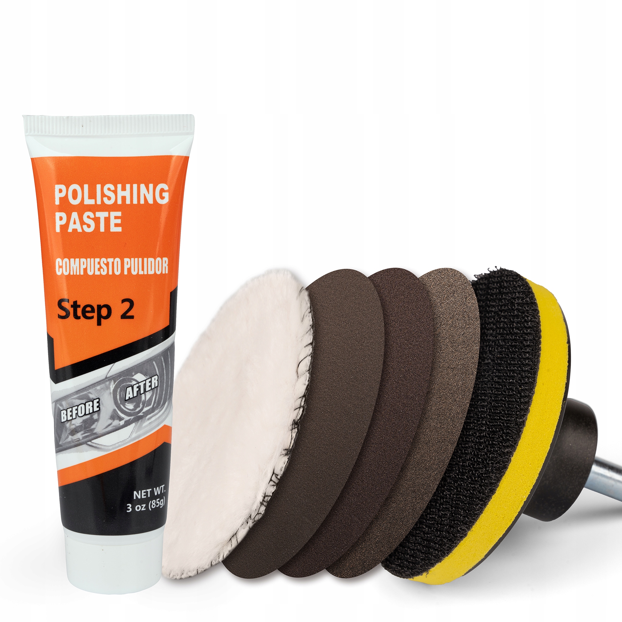 ZESTAW do Polerowania REGENERACJI REFLEKTORÓW LAMP Pasta Polerska Płyn 14el Numer katalogowy producenta JU-RFR-9010