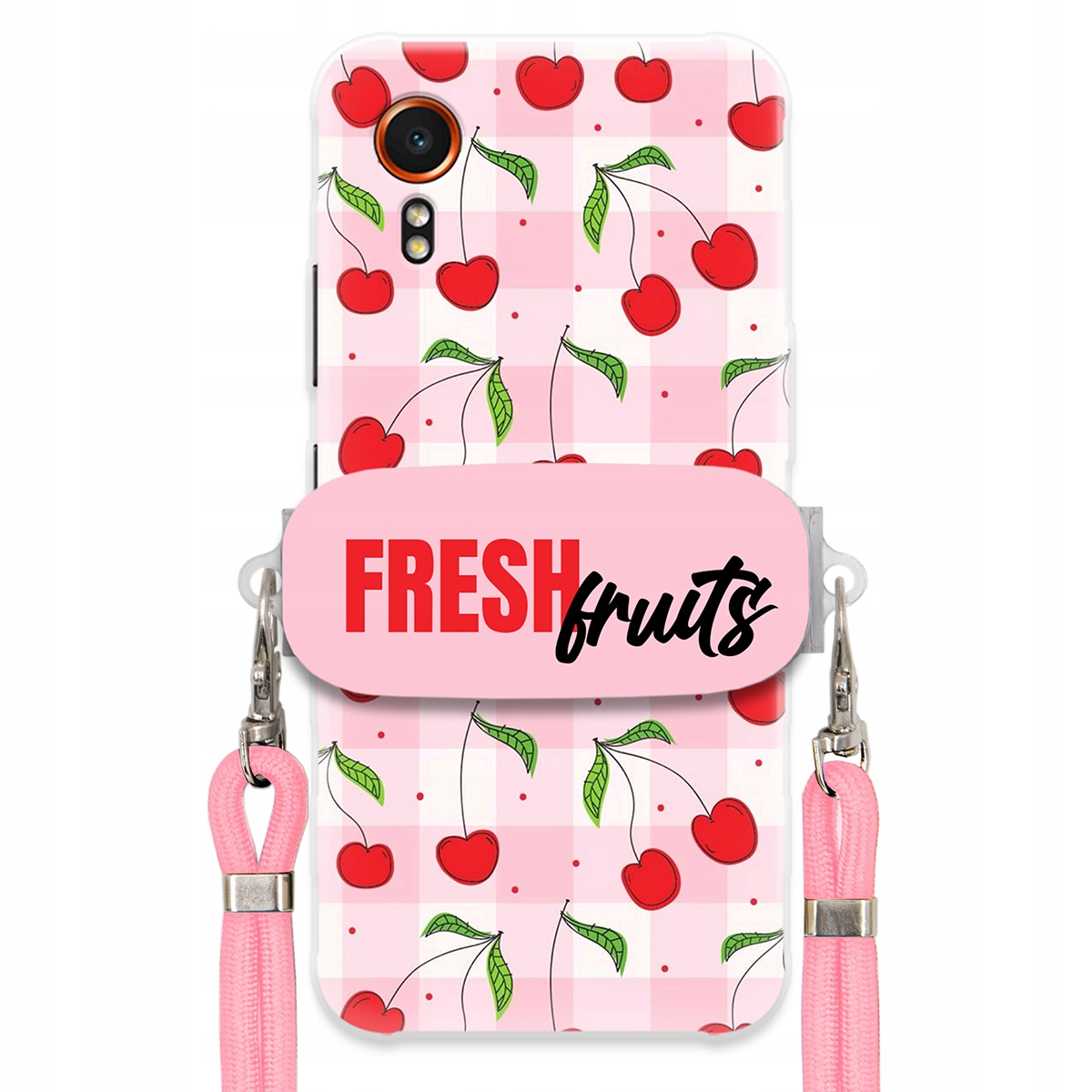 Puzdro pre Samsung Xcover 7 Case Držiak šnúrok Ružový Fresh Fruits Mriežka