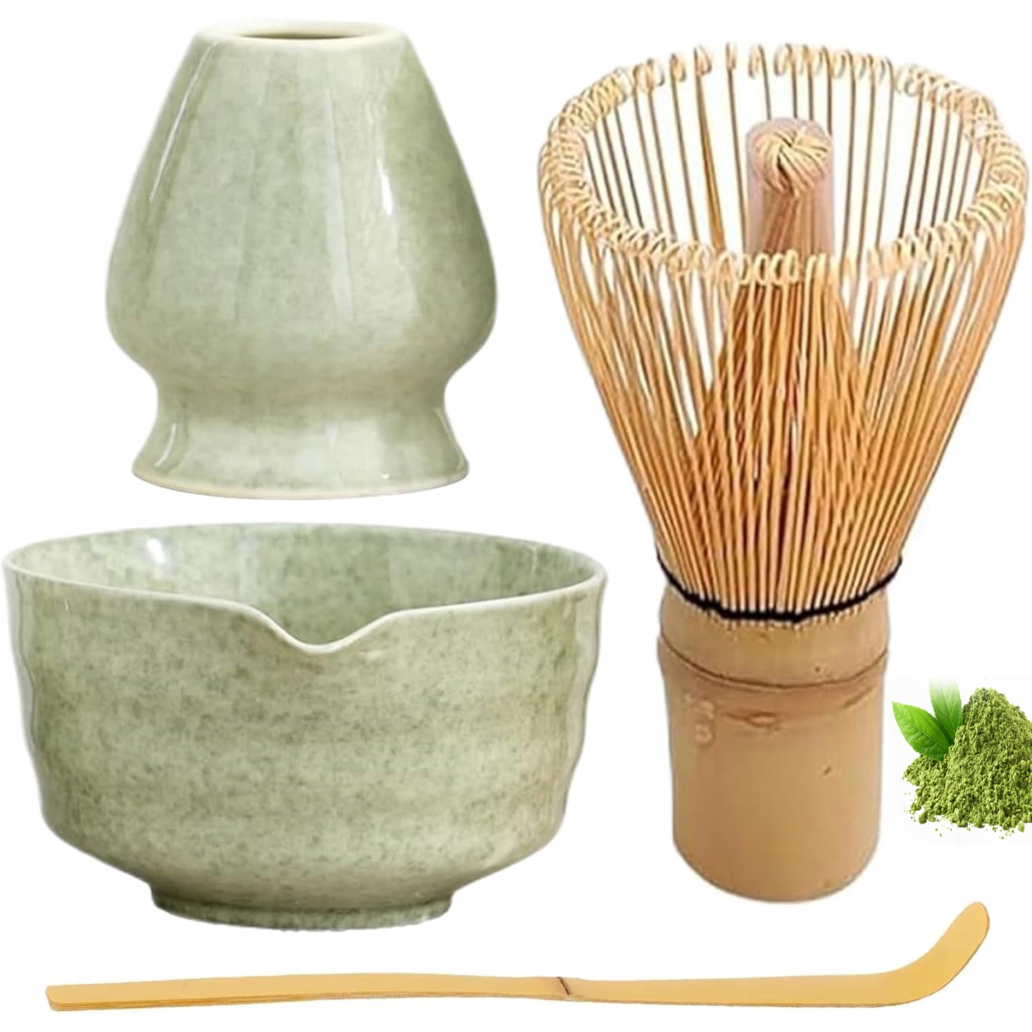 Levně Dárková Sada Na Čaj Matcha Miska Metlička Podstavec Lžička