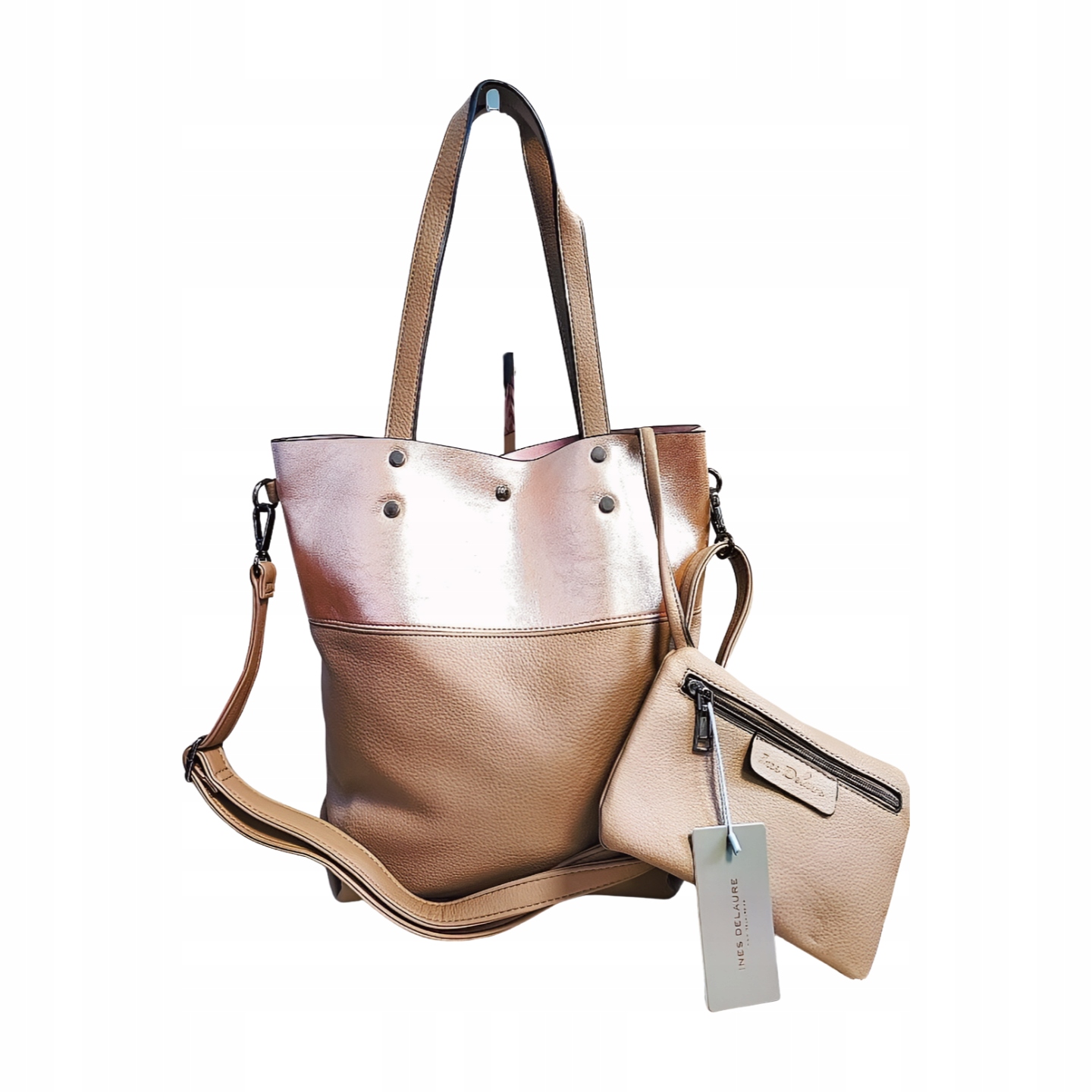 Ines Delaure béžová shopper kabelka s lesklou peněženkou