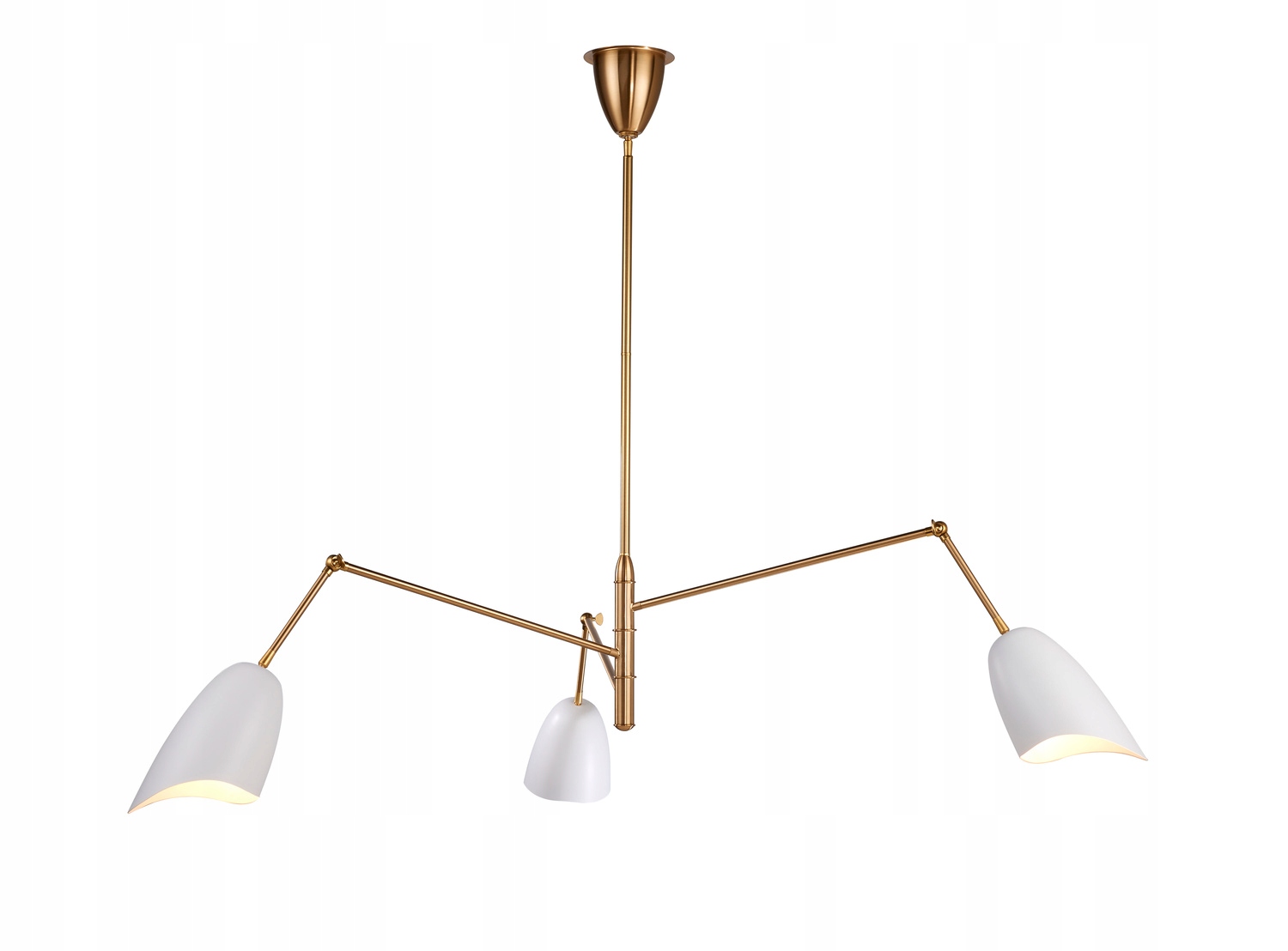 Elegantní zlatá lampa Ragno s bílými stínidly na výložnících a nastavitelným obývacím pokojem