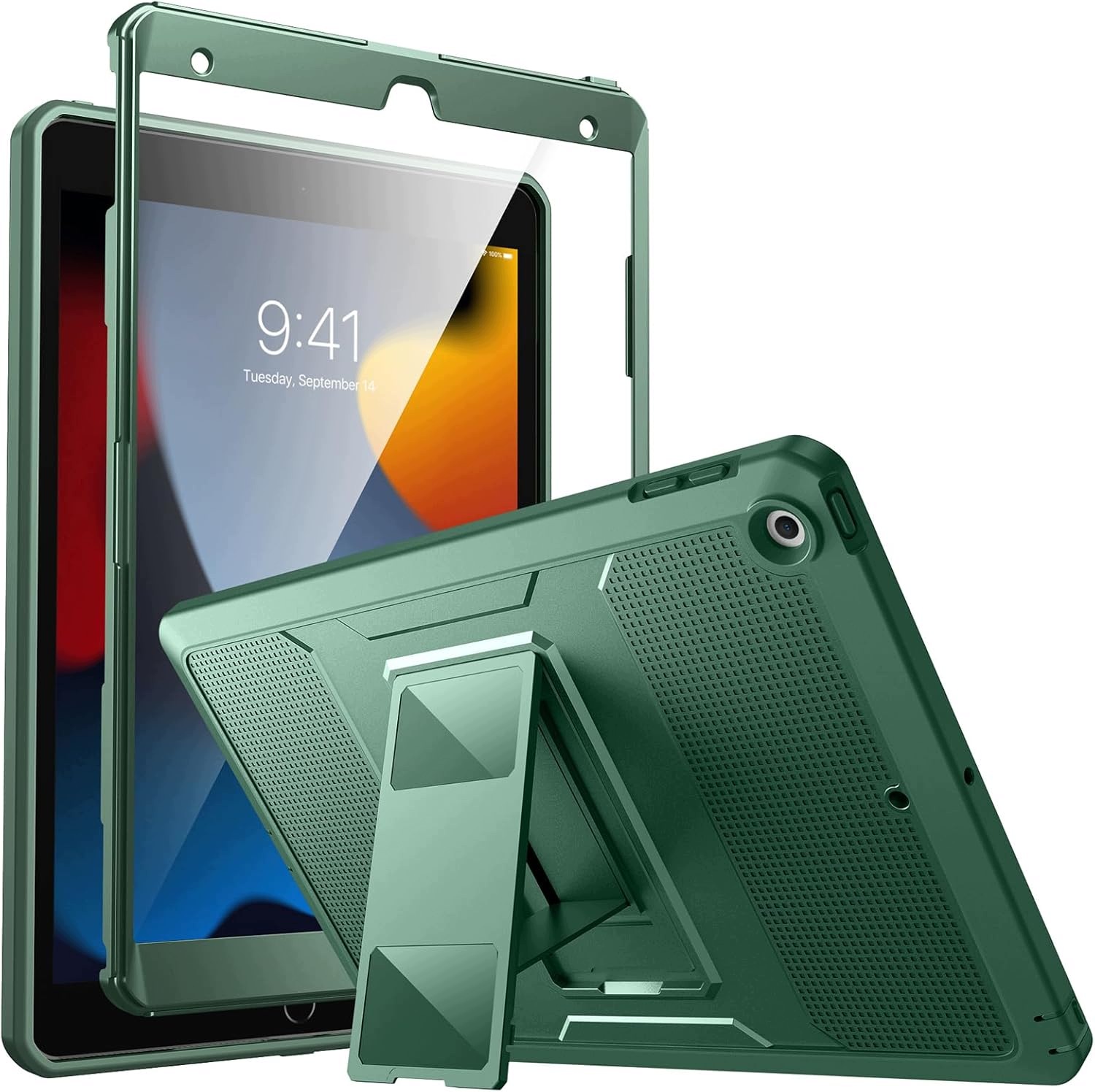 AJ537 MoKo Etui do iPad 10.2 9/8/7 pancerna osłona ekranu ciemna zieleń