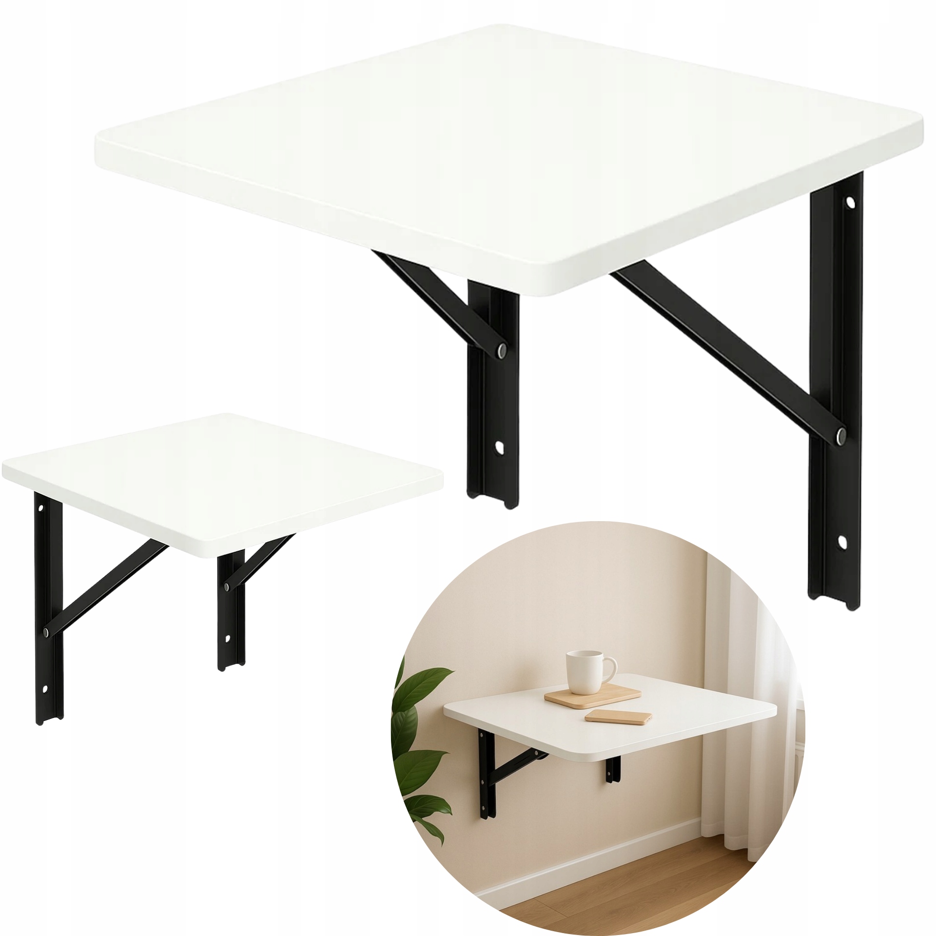 Skládací Nástěnný Stolek Bílý Psací Stůl 50x50x1,8 cm Laminovaná Police Čtverec