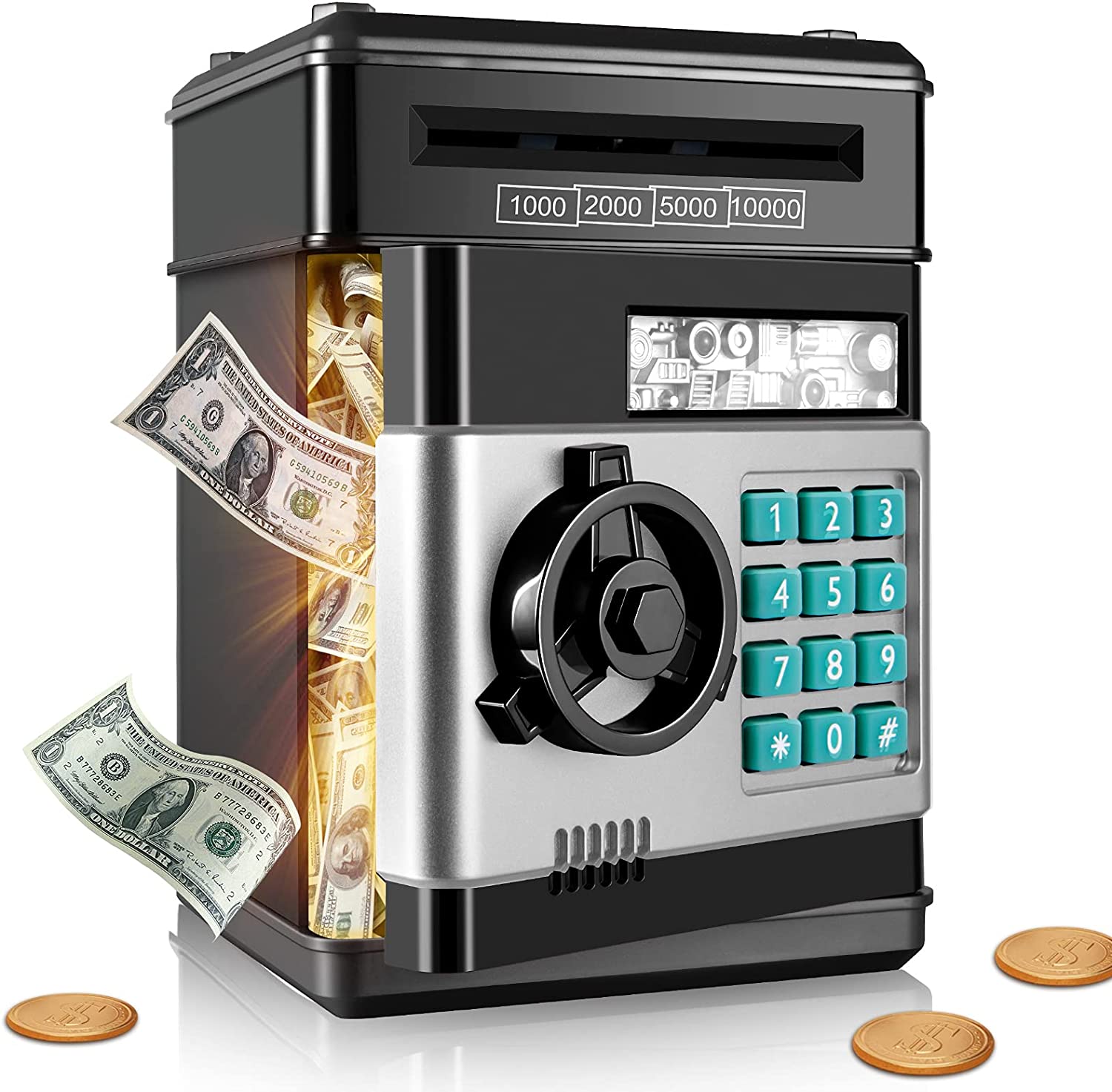 

Sejf Skarbonka Na Monety Banknoty Bankomat Pin
