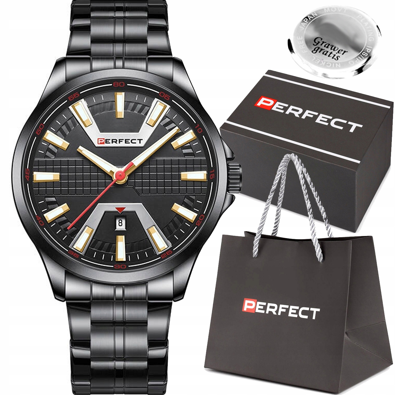 Pánské hodinky Perfect Vasco náramek ocelový matný Datumovka s gravírováním