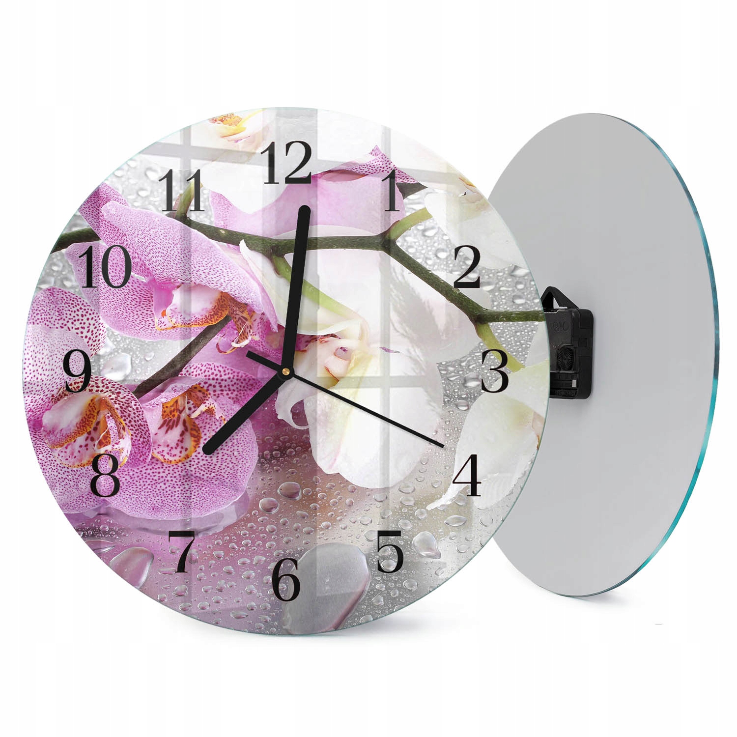 Skleněné hodiny Tichý do bytu Nápad na Dárek Orchidej fi 30 cm