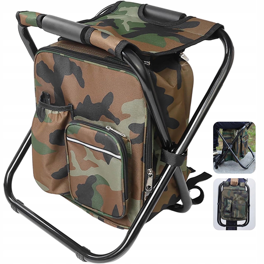 Krzesło Wędkarskie Turystyczne Z Plecakiem Z Torbą Termiczną