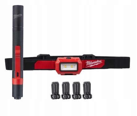 Zestaw latarek Milwaukee czołowa 350 lm i długopisowa 100 lm Led mocne