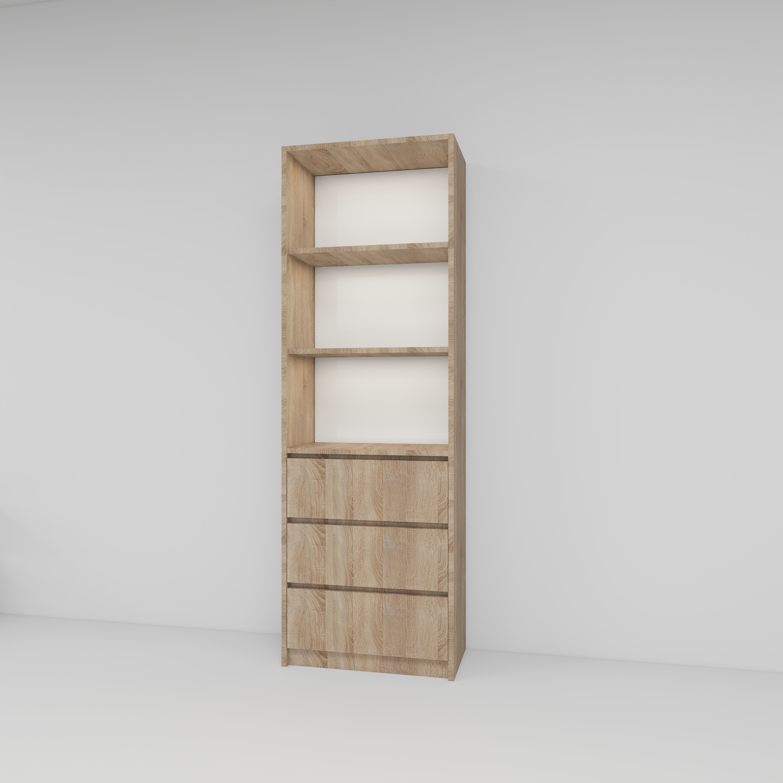 Elegancki Duży Regał z 3 Szufladami i półkami na książki DĄB SONOMA Głębokość mebla 32 cm