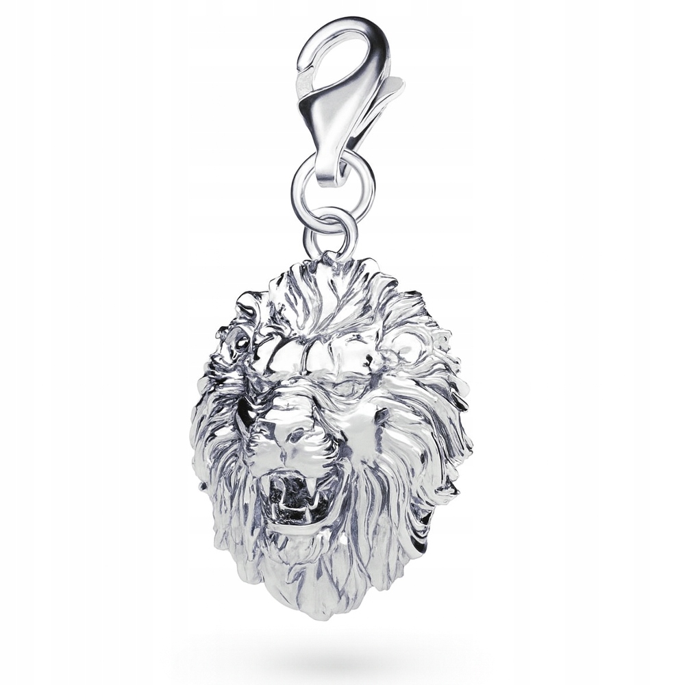 Stříbrný 925 přívěsek na karabině Lev Velká Hlava Lva 3D