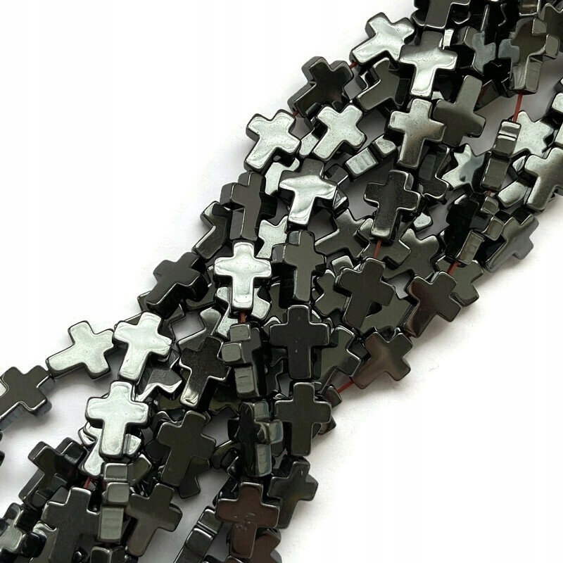 1233-Hematyt Krzyżyk 10x8x3mm Sznurek czarny